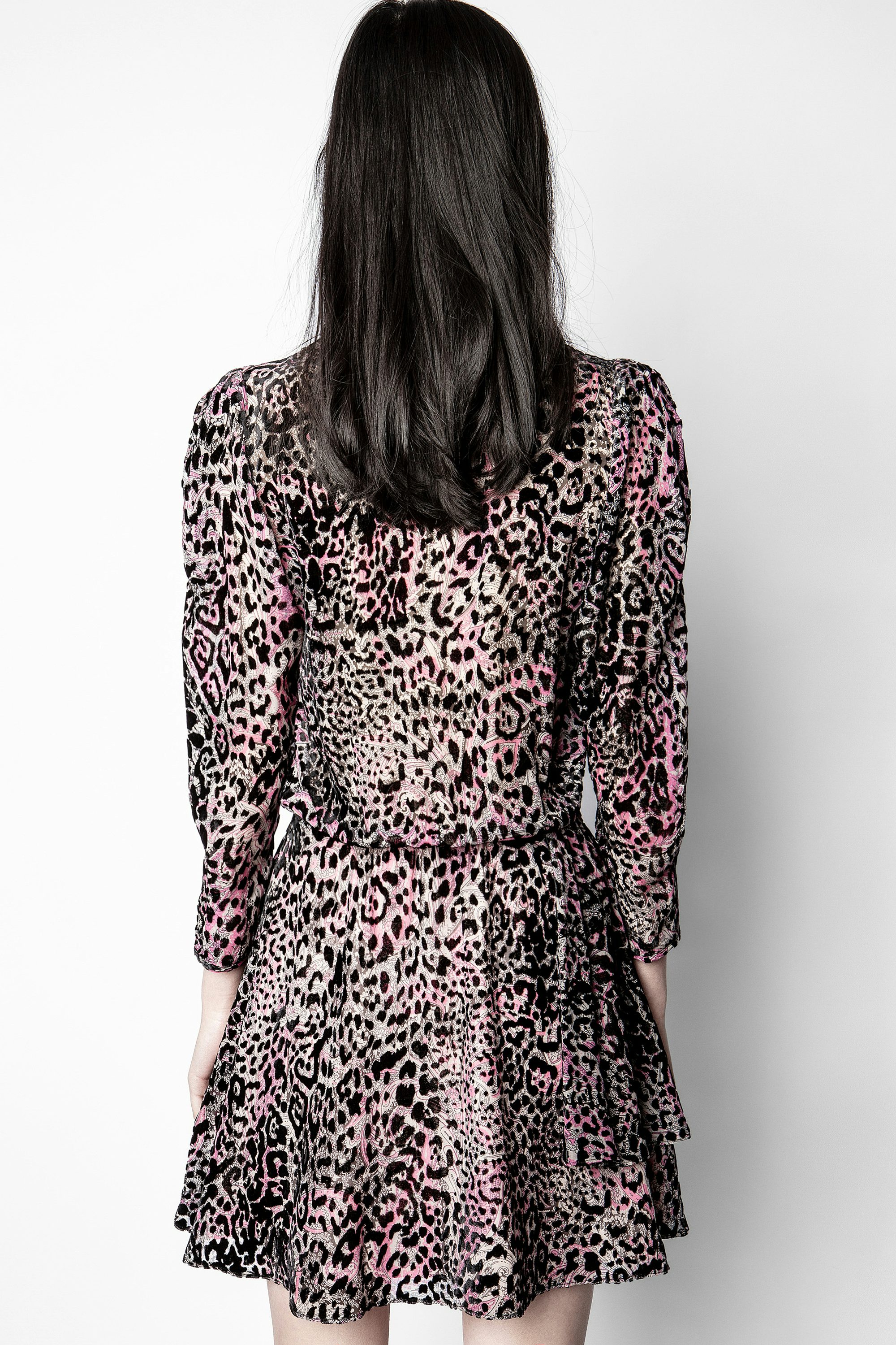 Robe Rogers Velours Devore - Robe noire femme, en velours dévoré.